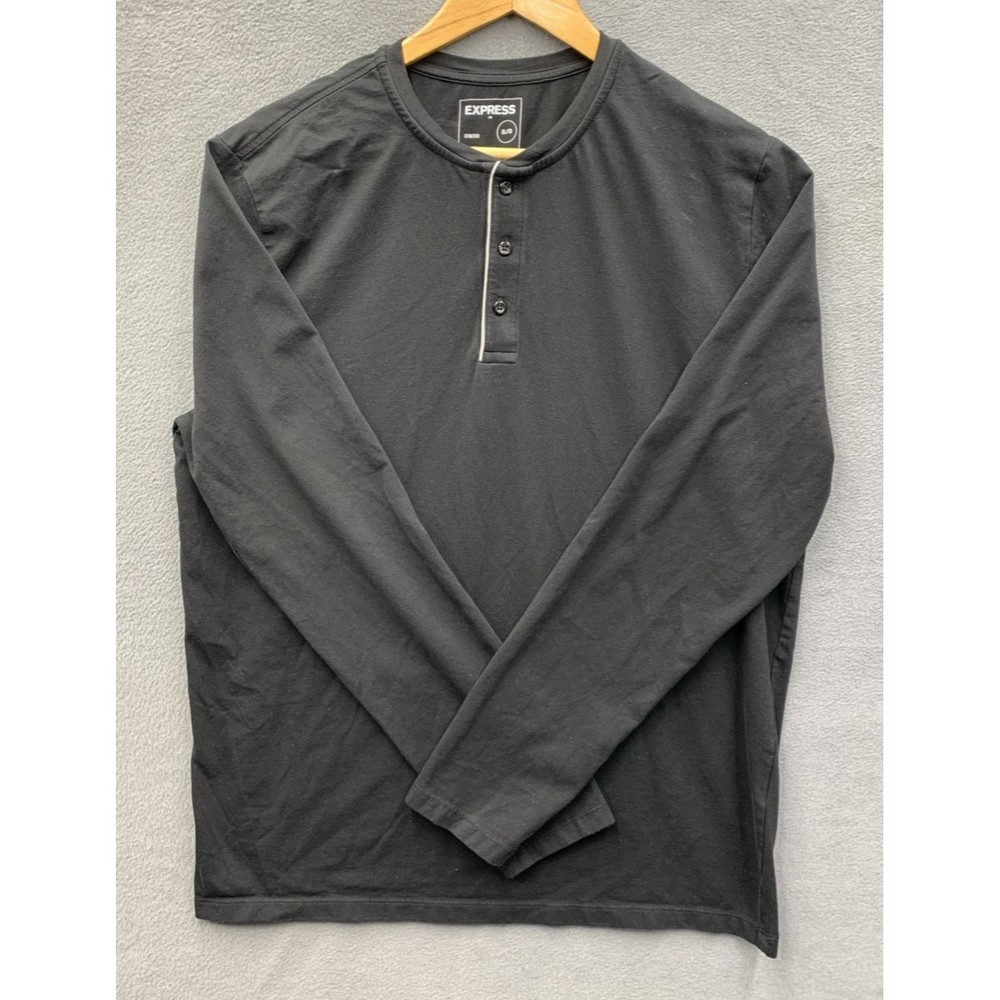 Express Mens Long Sleeve Henley Shirt Sz XL Black Crew Stretch Soft-Modal Blend